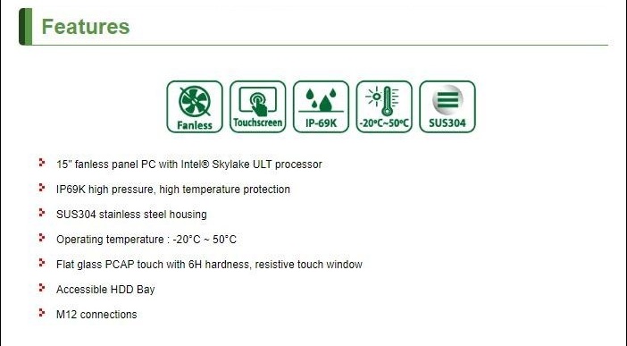 INOX-F15C-ULT3 / Rustfri 15'' Panel PC, IP69K