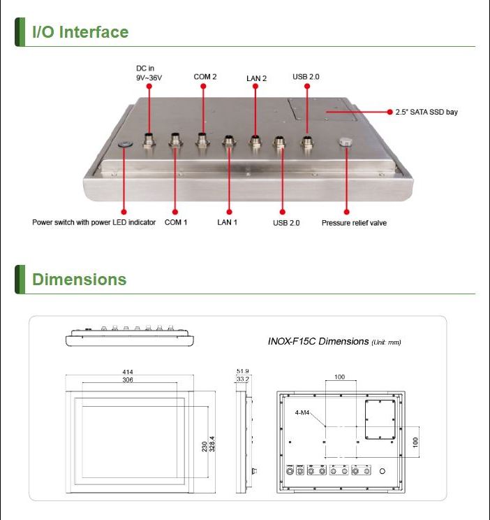 INOX-F15C-ULT3 / Rustfri 15'' Panel PC, IP69K